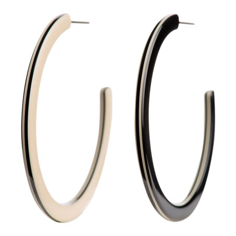 Very large size round shape titanium earrings in Ivory and black, 2 pcs. Kosmart - 1