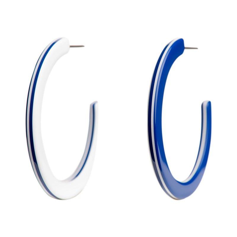Large size round shape titanium earrings in Blue and White, 2 pcs. Kosmart - 1