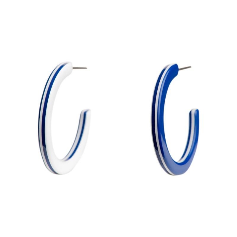 Medium size round shape titanium earrings in Blue and White, 2 pcs. Kosmart - 1