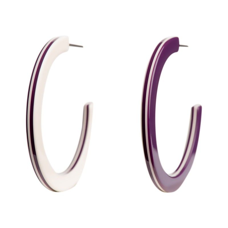 Large size round shape titanium earrings in Violet and Ivory, 2 pcs. Kosmart - 1