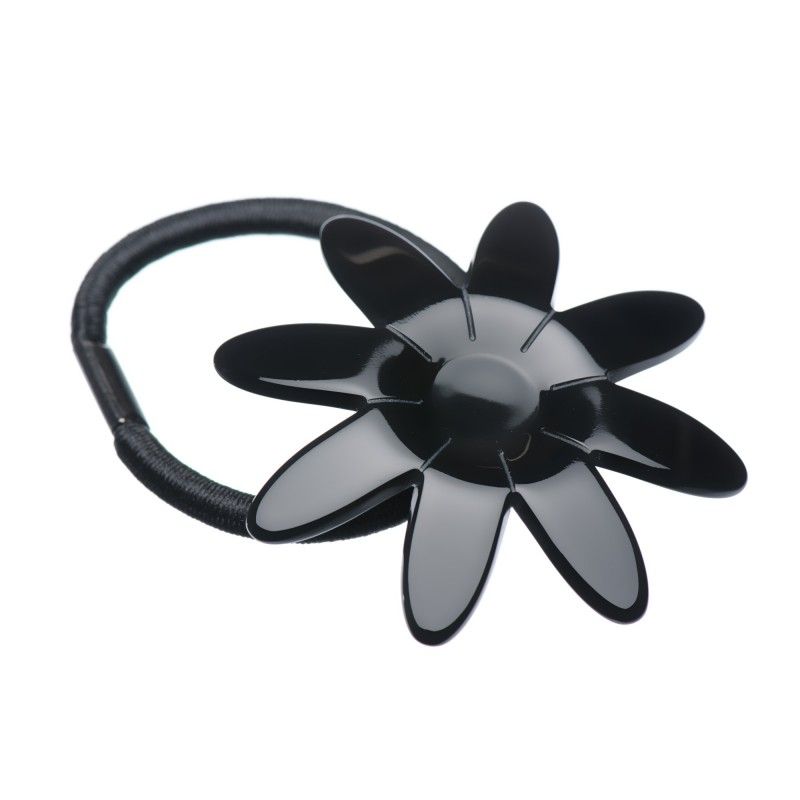 Medium size flower shape hair elastic with decoration in Black Kosmart - 1