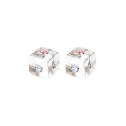 Very small size cube shape titanium earrings in Crystal, 2 pcs. Kosmart - 3