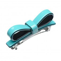 Small size bow shape hair barrette in Turquoise and black Kosmart - 1