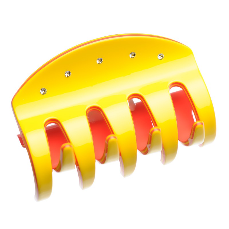 Large size regular shape Hair jaw clip in Yellow and coral Kosmart - 1