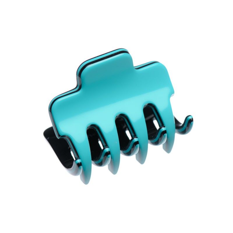 Very small size regular shape Hair claw clip in Turquoise and black  - 1