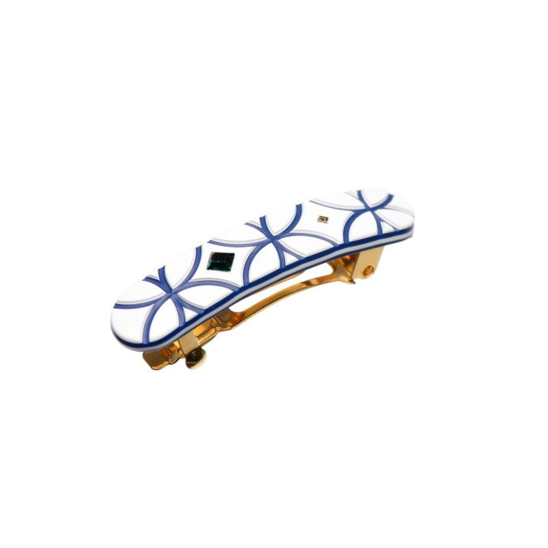 Small size rectangular shape hair clip in White and Blue Kosmart - 1