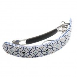 Very large size rectangular shape hair barrette in White and Blue Kosmart - 2