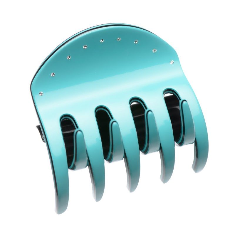 Medium size regular shape hair jaw clip in Turquoise and Black Kosmart - 1