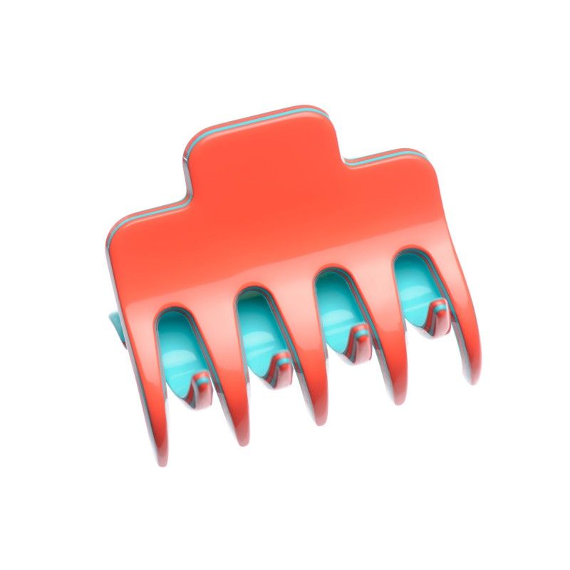 Medium size regular shape Hair jaw clip in Coral and turquoise Kosmart - 1