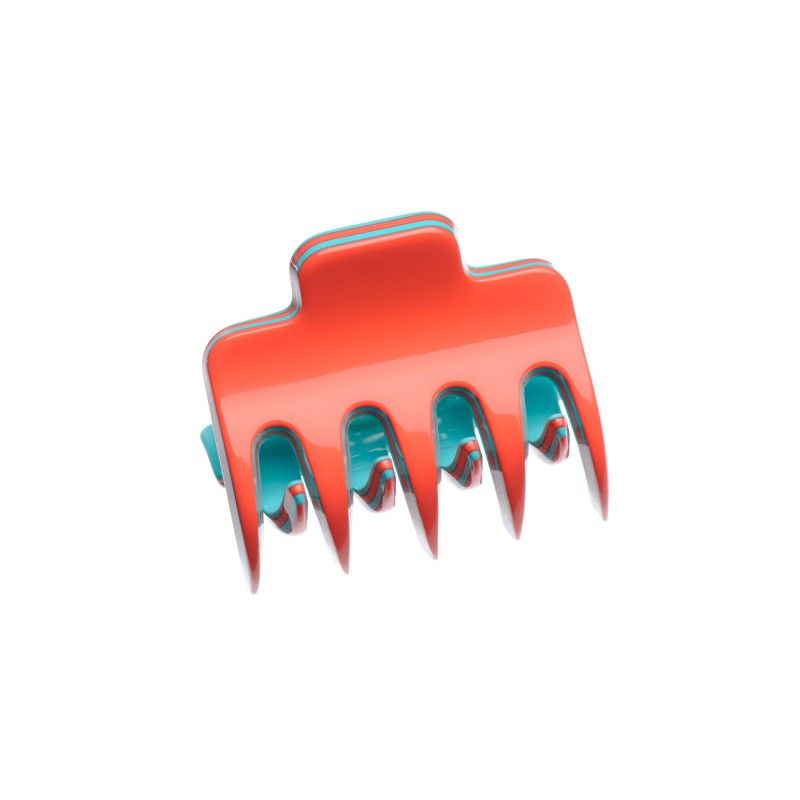Very small size regular shape Hair claw clip in Coral and turquoise Kosmart - 1