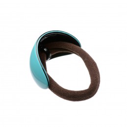 Medium size oval shape hair elastic with decoration in Turquoise and Black Kosmart - 2