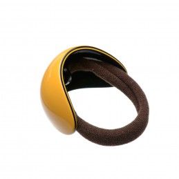Medium size oval shape hair elastic with decoration in Maize yellow and Black Kosmart - 2