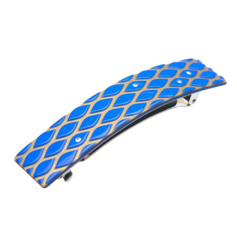 Medium size rectangular shape Hair barrette in Fluo electric blue and gold Kosmart - 1