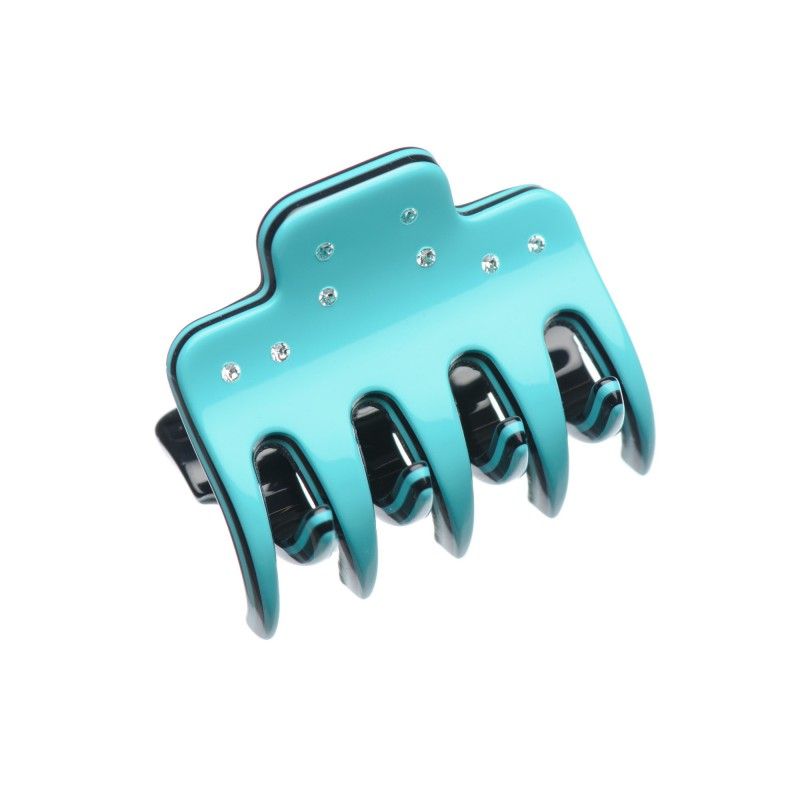 Very small size regular shape Hair jaw clip in Turquoise and black Kosmart - 1