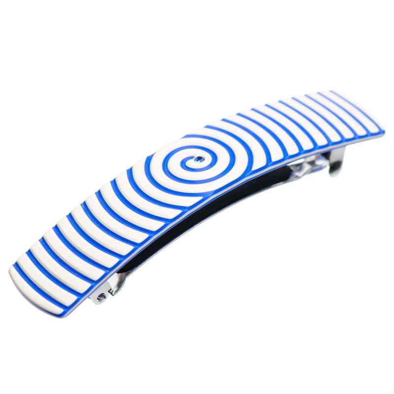 Medium size rectangular shape Hair barrette in Ivory and fluo electric blue Kosmart - 1