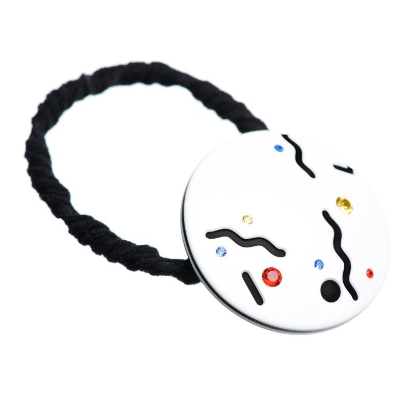 Medium size round shape Hair elastic with decoration in White and black Kosmart - 1