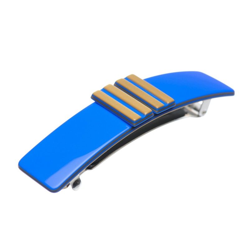 Medium size rectangular shape Hair barrette in Fluo electric blue and gold Kosmart - 1