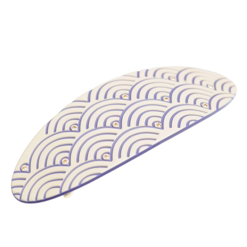 Large size oval shape Hair barrette in Ivory and violet Kosmart - 1