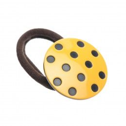 Medium size round shape Hair elastic with decoration in Maize yellow and black Kosmart - 1