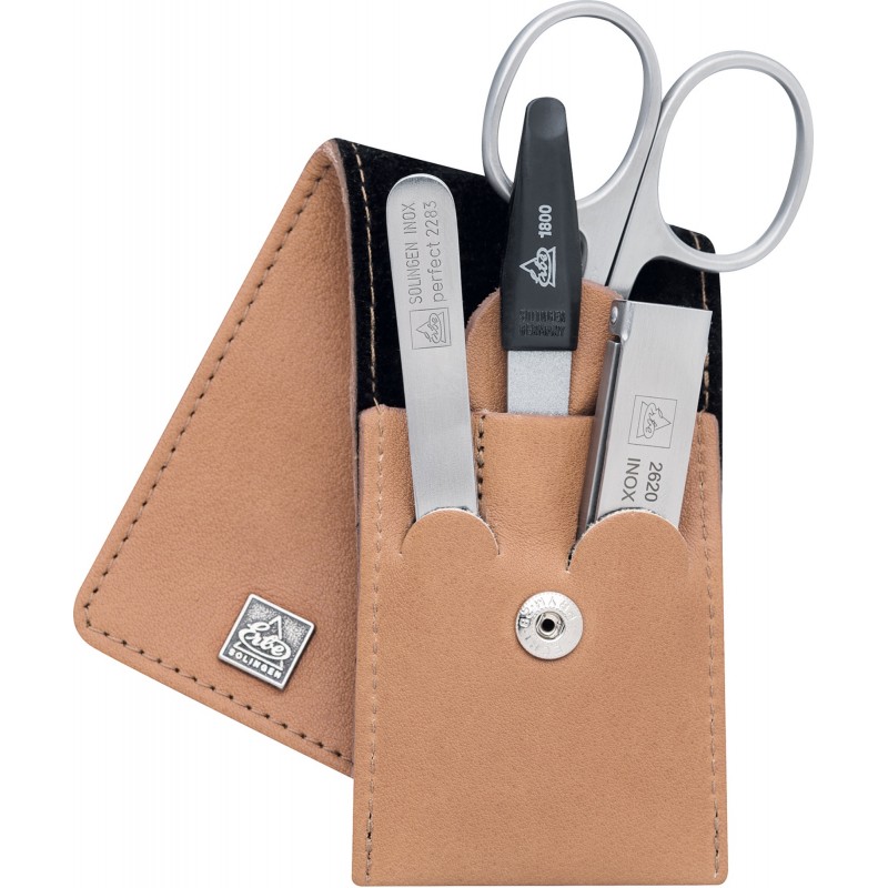Leather Manicure Set with Nail Scissors, File and Tweezers